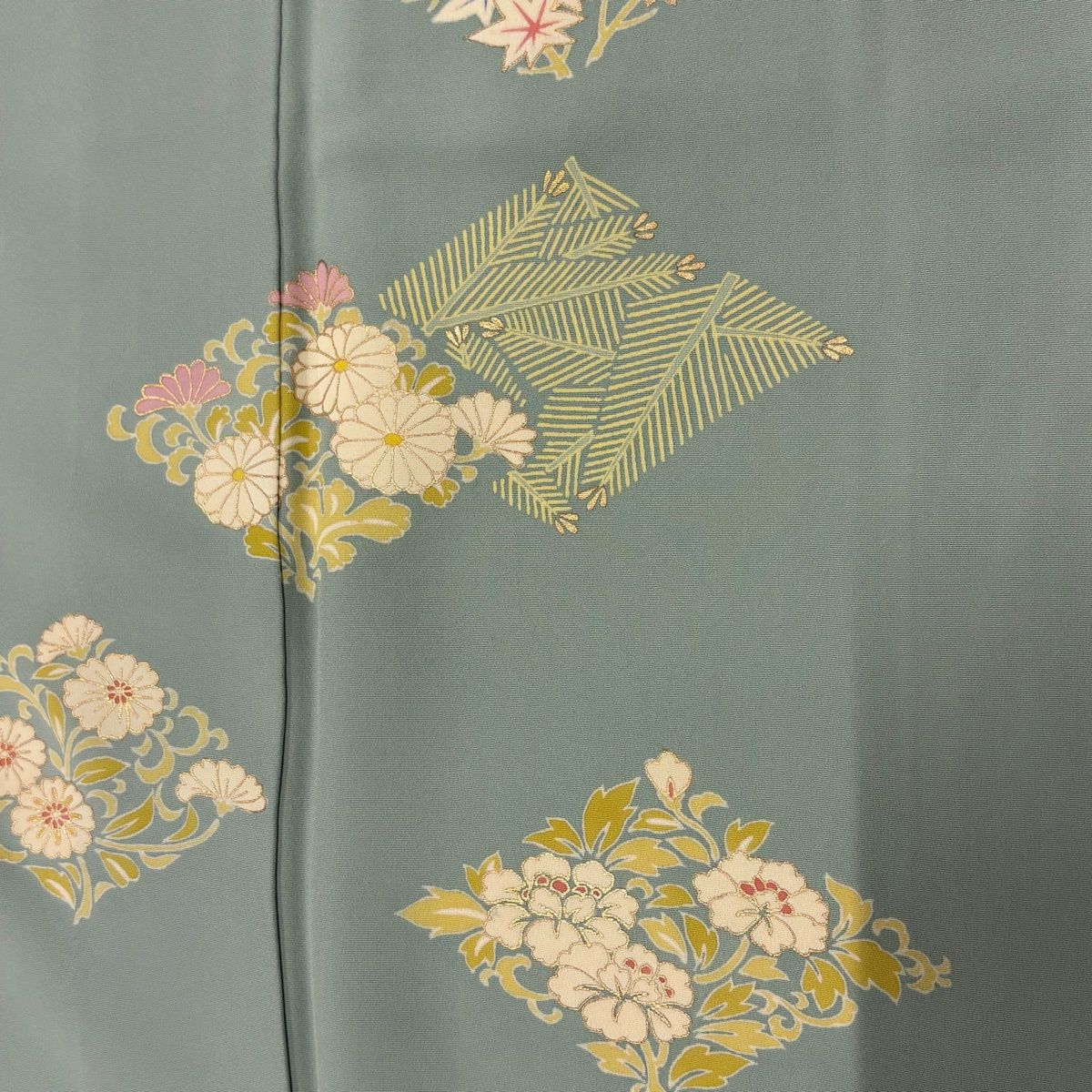 ぷりん【裄身丈直し】付下げ　花菱植物地紋　グリーン　11SG15 ぷりん様専用【裄身丈直し】付下げ 花菱植物地紋 グリーン 11SG15