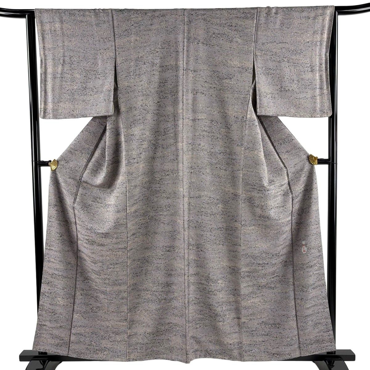 【美品】 小紋 身丈157.5cm 裄丈64cm M 袷 幾何学模様 陶彩染 灰紫 正絹 秀品 【中古】