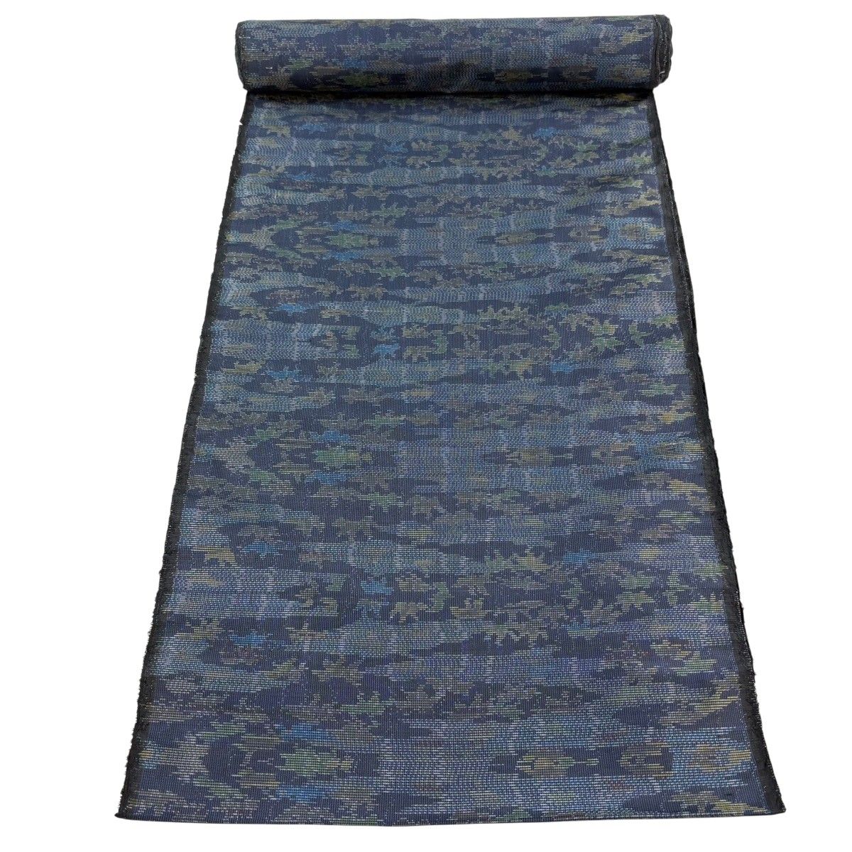 反物 秀品 紬 霞 葉柄 紺色 正絹 【中古】