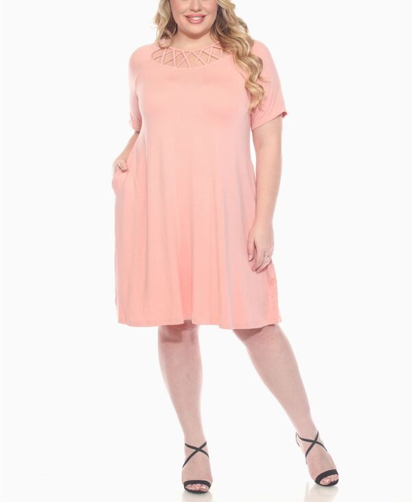 【送料無料】 ホワイトマーク レディース ワンピース トップス Womens Short Sleeve Crisscross Neck ALine Dress Rose