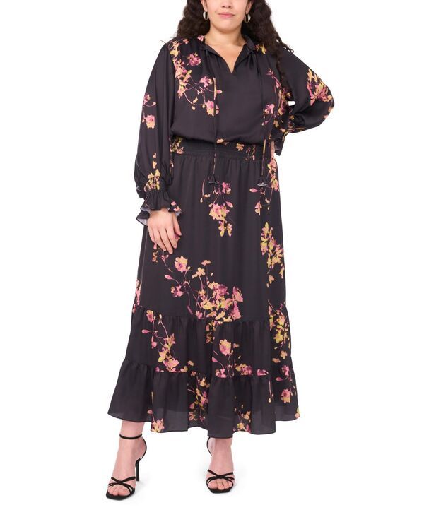 【送料無料】 ヴィンスカムート レディース ワンピース トップス Womens LongSleeve Smocked Waist Maxi Dress Rich Black