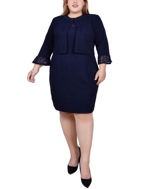 【送料無料】 ニューヨークコレクション レディース ワンピース トップス Womens Novelty Knit and Lace Dress 2 Piece Set Navy