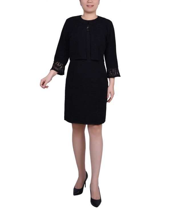 【送料無料】 ニューヨークコレクション レディース ワンピース トップス Womens Novelty Knit and Lace Dress 2 Piece Set Black