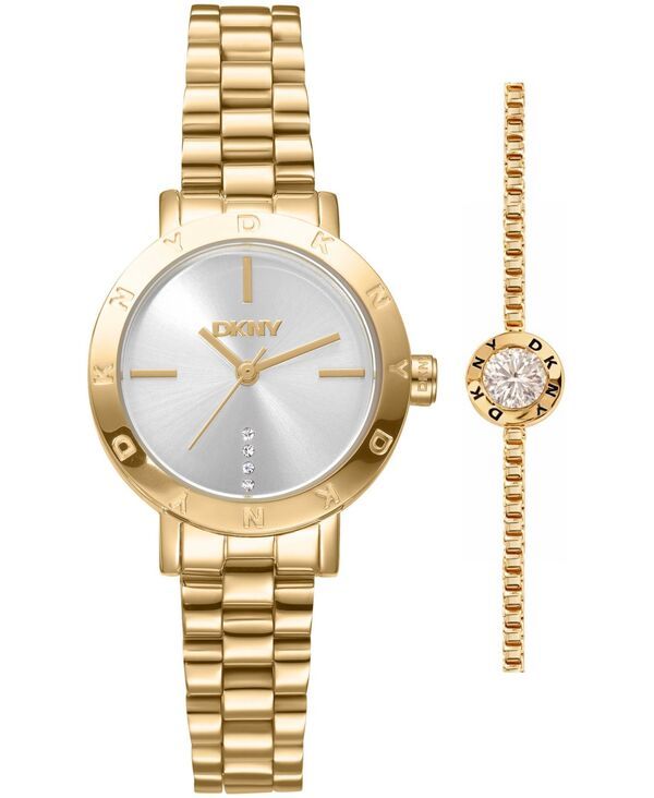 【送料無料】 ダナ キャラン ニューヨーク レディース 腕時計 アクセサリー Womens Essentials Quartz GoldTone Stainless Steel Bracelet Watch 28mm Gift Set Silver