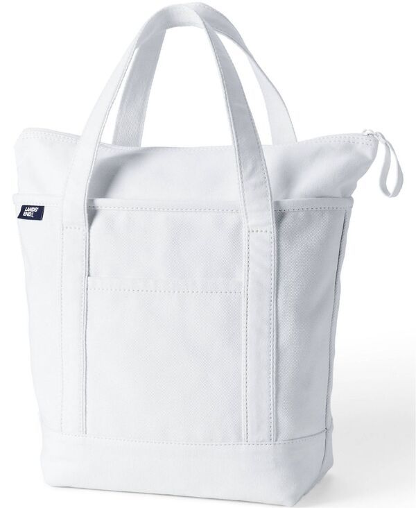 【送料無料】 ランズエンド レディース ボストンバッグ バッグ Medium Solid Color 5 Pocket Zip Top Canvas Tote Bag White