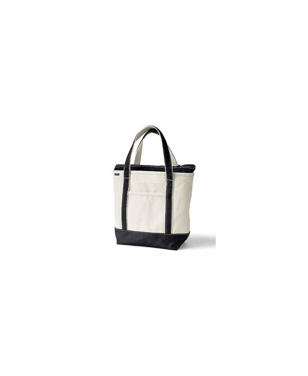 【送料無料】 ランズエンド レディース ボストンバッグ バッグ Medium Solid Color 5 Pocket Zip Top Canvas Tote Bag Naturalblack