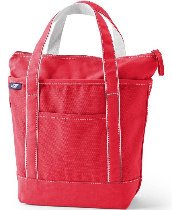 【送料無料】 ランズエンド レディース ボストンバッグ バッグ Medium Solid Color 5 Pocket Zip Top Canvas Tote Bag Heritage red