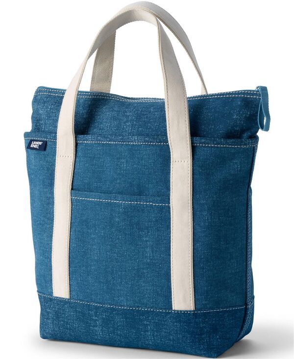 【送料無料】 ランズエンド レディース ボストンバッグ バッグ Medium Solid Color 5 Pocket Zip Top Canvas Tote Bag Denim blue