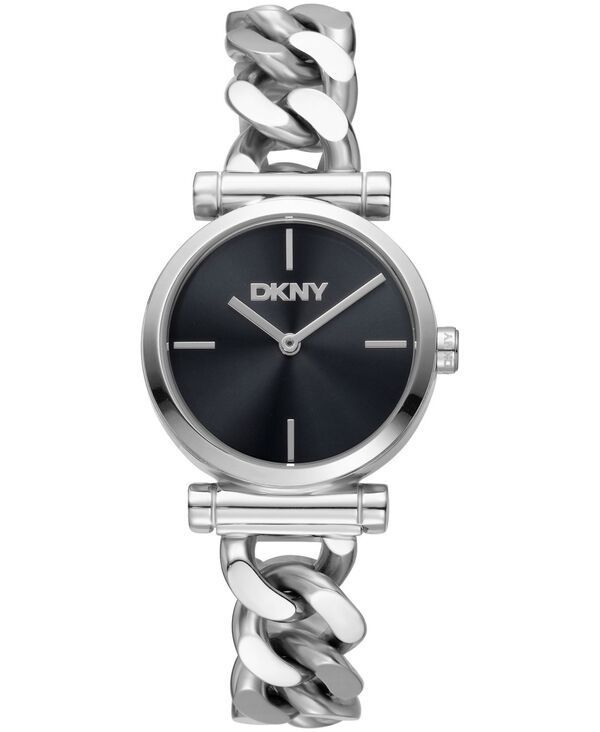 【送料無料】 ダナ キャラン ニューヨーク レディース 腕時計 アクセサリー Womens Open Link Quartz Stainless Steel Chain Bracelet Watch 28mm Black