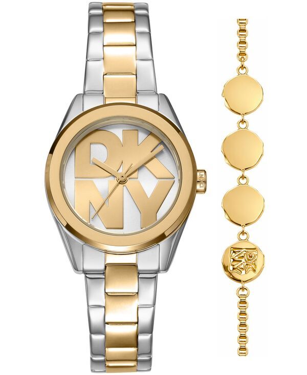 【送料無料】 ダナ キャラン ニューヨーク レディース 腕時計 アクセサリー Womens Logo Quartz TwoTone Stainless Steel Bracelet Watch 28mm Gift Set Silver