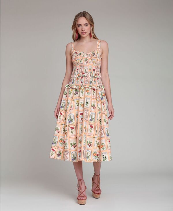【送料無料】 アヴェックレフィーユ レディース ワンピース トップス Womens Printed Smocked Midi Dress Peach Seed Packets