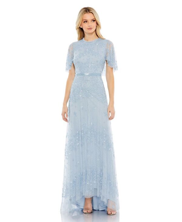【送料無料】 マックダガル レディース ワンピース トップス Womens Sequined High Neck Flutter Sleeve A Line Gown Powder blue