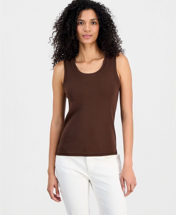 【送料無料】 アンクライン レディース タンクトップ トップス Womens Scoop Neck Tank Top Dark Chocolate