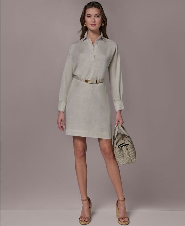 【送料無料】 ダナ キャラン ニューヨーク レディース ワンピース トップス Womens LongSleeve Belted Dress Natural