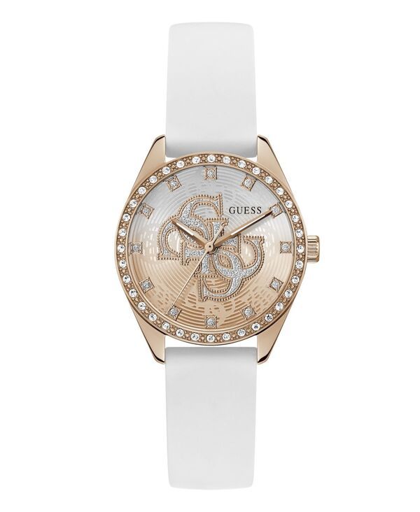 【送料無料】 ゲス レディース 腕時計 アクセサリー Womens Glitz Rose GoldTone Stainless White Pink Silicone Watch 34mm White