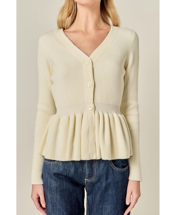 【送料無料】 イングリッシュファクトリー レディース ベスト トップス Womens Peplum Knit Long Sleeve Vest White