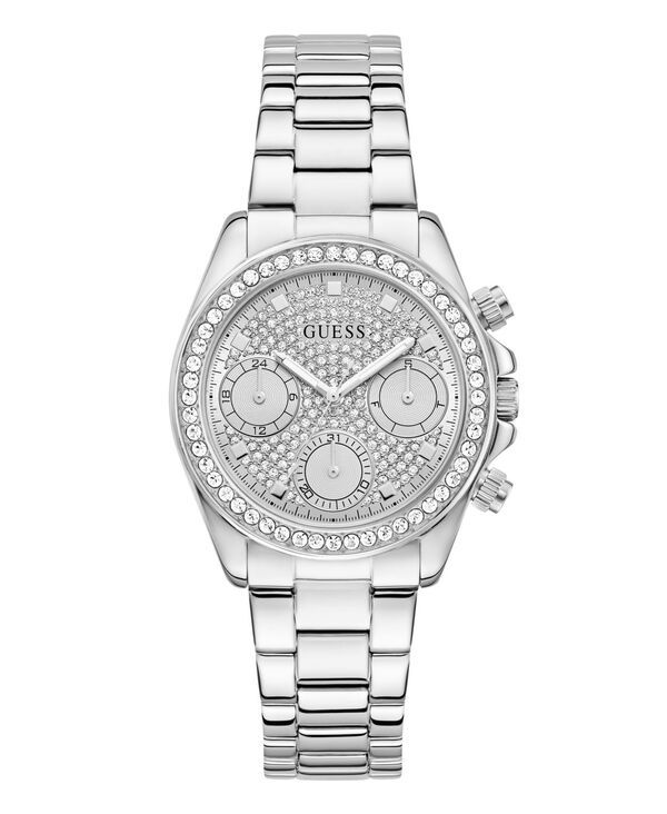 【送料無料】 ゲス レディース 腕時計 アクセサリー Womens Glitz SilverTone Stainless Steel MultiFunction Watch 36mm Silver