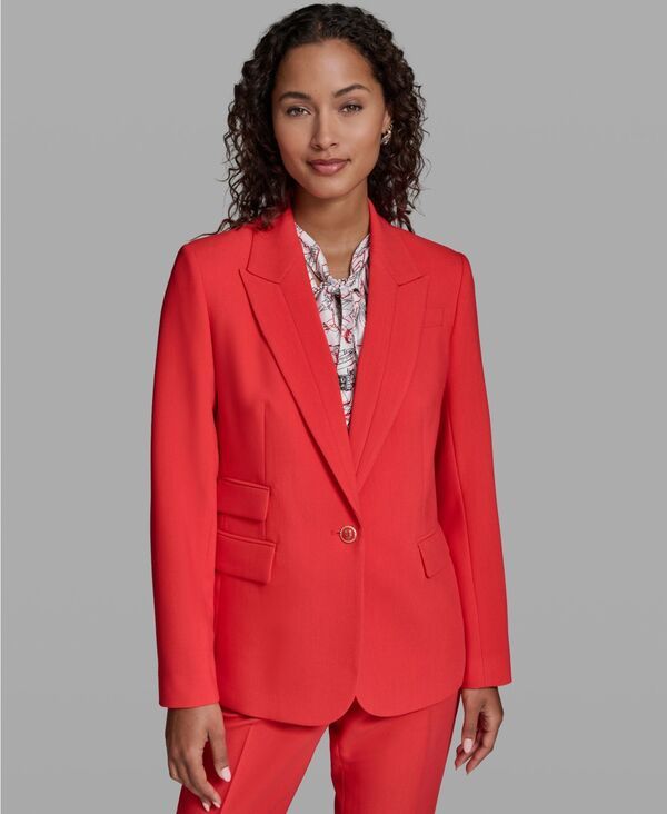 【送料無料】 カール ラガーフェルド レディース ジャケット・ブルゾン ブレザー アウター Womens Notch Lapel Woven Blazer Apple Red