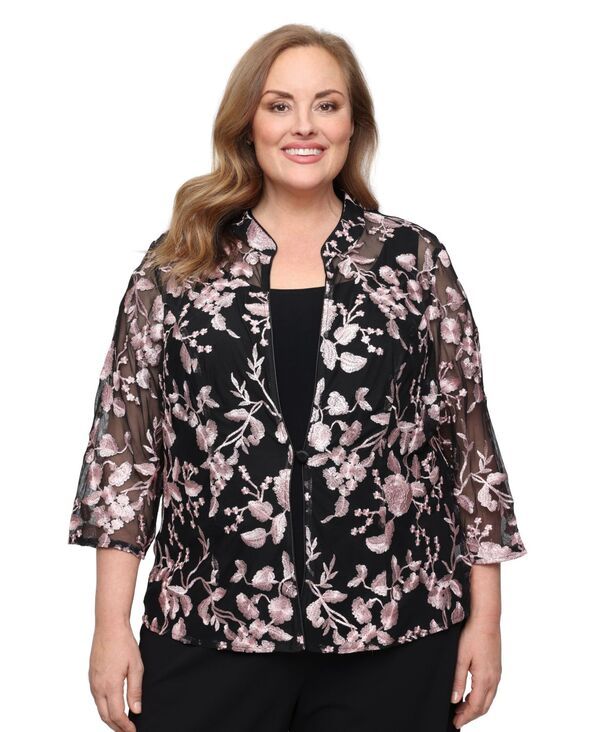 【送料無料】 アレックスイブニングス レディース ジャケット・ブルゾン アウター Plus Size Scoop Neck Top and Jacket Twinset Dress Black Shell