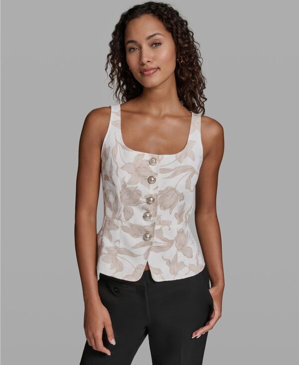 【送料無料】 カール ラガーフェルド レディース ベスト トップス Womens Scoop Neck Woven Vest Soft Whitecashmere