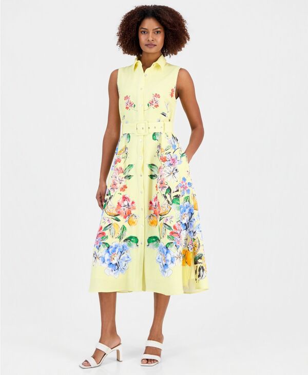 【送料無料】 ティー・タハリ レディース ワンピース トップス Womens Sleeveless Belted Shirtdress Sicilian Garden