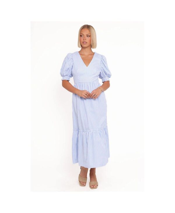 【送料無料】 Petal and Pup レディース ワンピース トップス Womens Steele Puff Sleeve Midi Dress Blue stripe