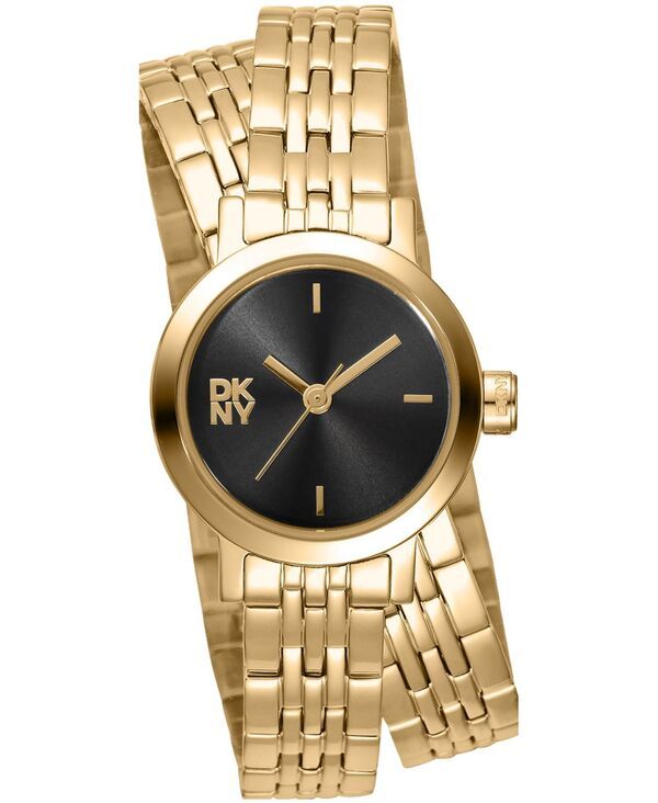 【送料無料】 ダナ キャラン ニューヨーク レディース 腕時計 アクセサリー Womens Mini Quartz GoldTone Stainless Steel Double Bracelet Watch 23mm Black