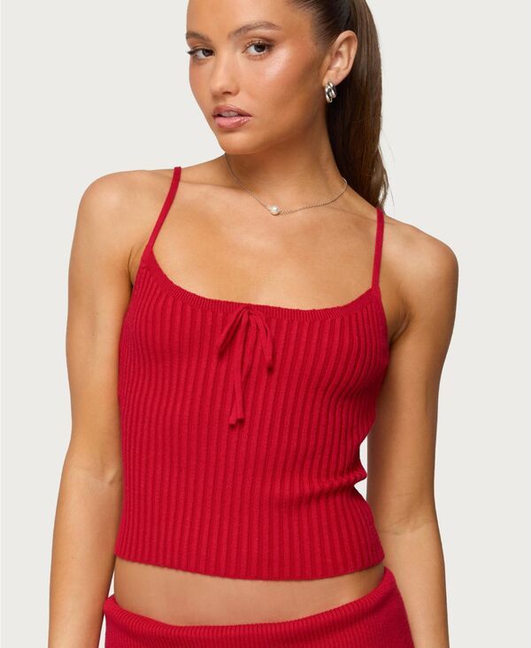【送料無料】 アディクテッド レディース タンクトップ トップス Womens Adannah Tie Ribbed Knit Tank Top Red