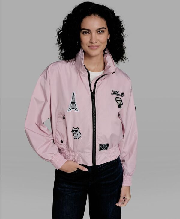 【送料無料】 カール ラガーフェルド レディース ジャケット・ブルゾン アウター Womens Cropped Stand Collar Bomber Jacket Parfait