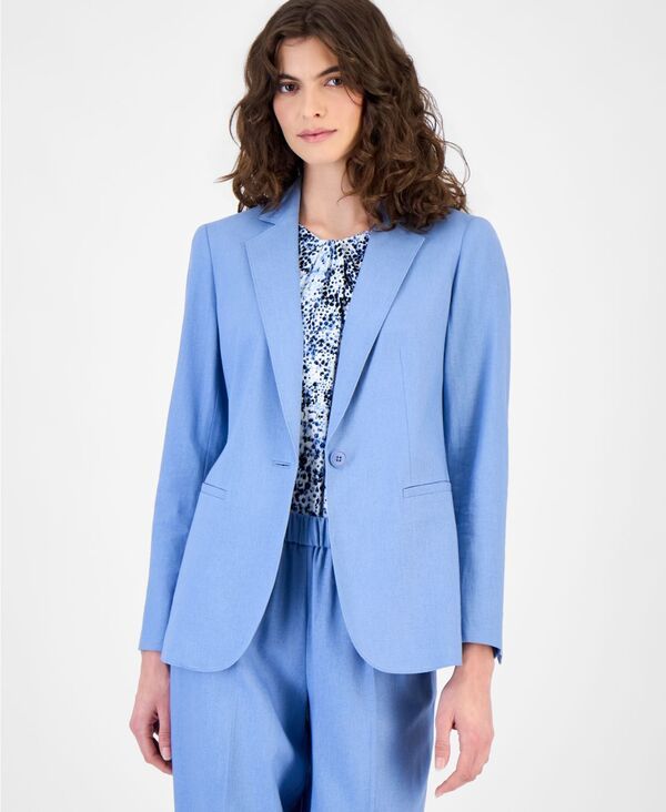 【送料無料】 アンクライン レディース ジャケット・ブルゾン ブレザー アウター Womens LinenBlend OneButton NotchedCollar Blazer Lagoon