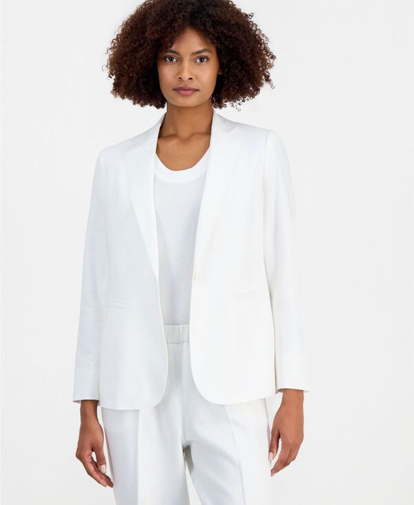 【送料無料】 アンクライン レディース ジャケット・ブルゾン ブレザー アウター Womens LinenBlend OneButton NotchedCollar Blazer Crisp White