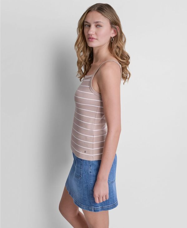 【送料無料】 ダナキャランニューヨーク レディース タンクトップ トップス Womens Square Neck RIB Tank Top Hudson Stripe Travert
