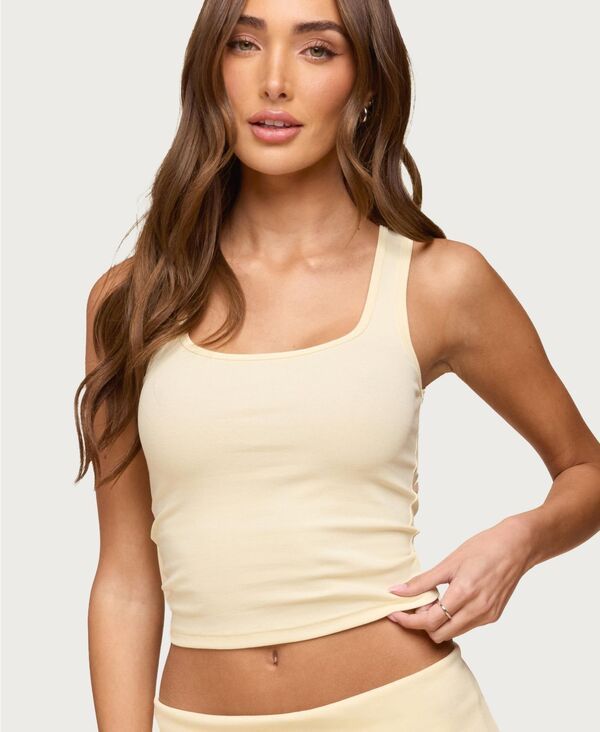 【送料無料】 アディクテッド レディース タンクトップ トップス Womens Linda Ribbed Scoop Neck Tank Top Yellow