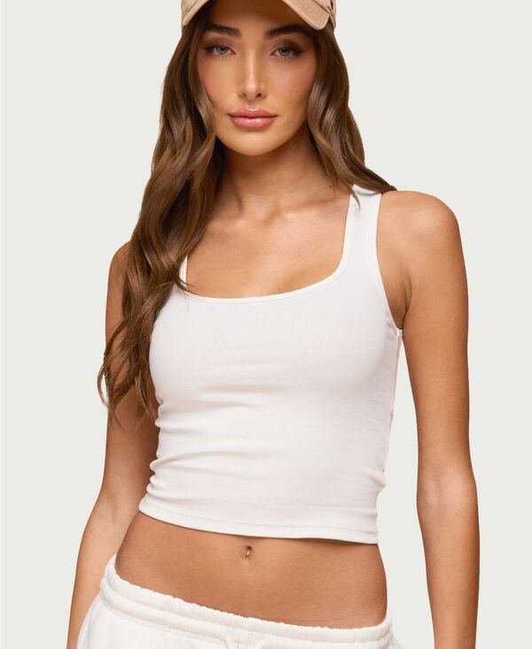 【送料無料】 アディクテッド レディース タンクトップ トップス Womens Linda Ribbed Scoop Neck Tank Top White