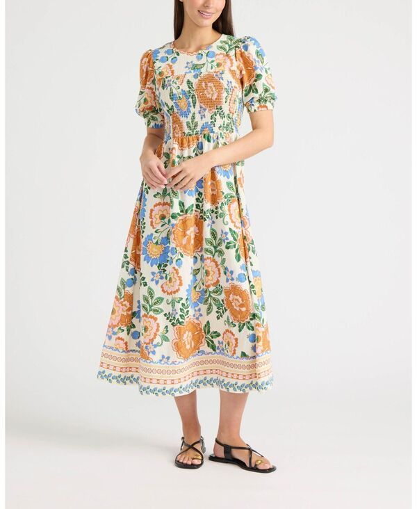 【送料無料】 エレントレイシー レディース ワンピース トップス Womens PuffSleeve Midi Dress Marshmallow summer blooms