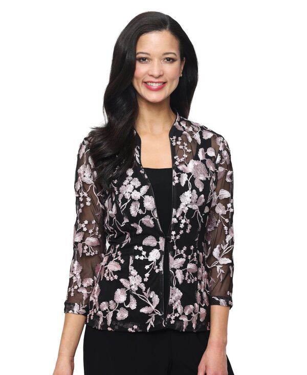 【送料無料】 アレックスイブニングス レディース ジャケット・ブルゾン アウター Womens Sleeveless Tank and Embroidered Jacket Twinset Black Shell Pink