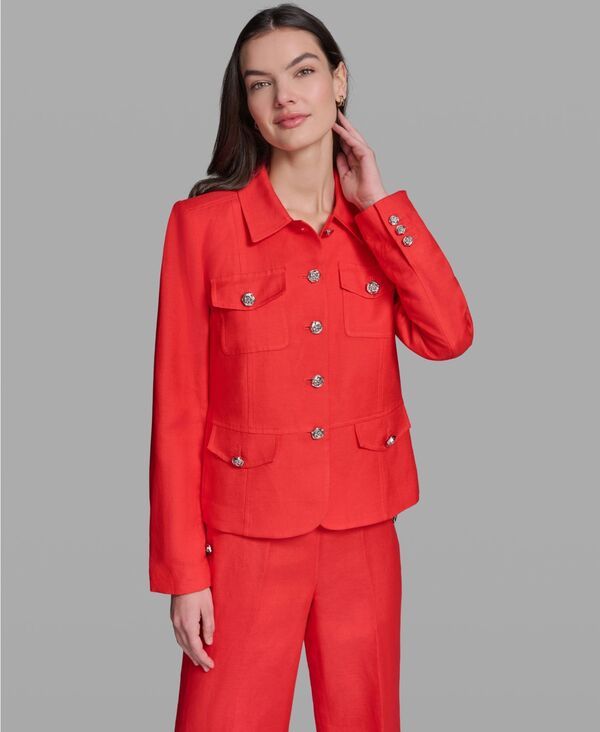【送料無料】 カール ラガーフェルド レディース ジャケット・ブルゾン アウター Womens Pocket Detail Collared Jacket Apple Red
