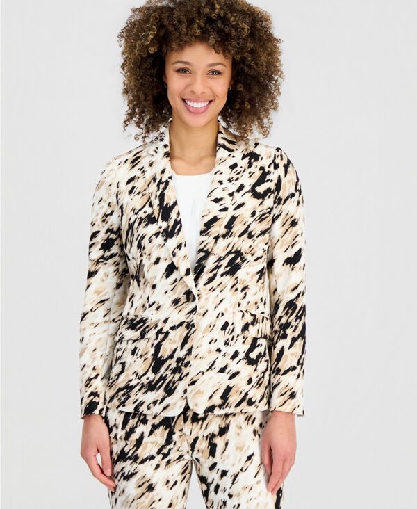 【送料無料】 カスパール レディース ジャケット・ブルゾン アウター Womens AnimalPrint OneButton Blazer Sesame Multi