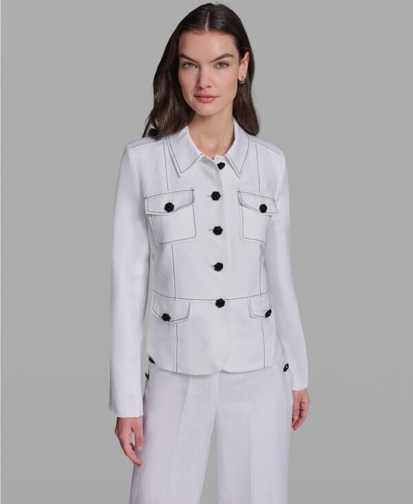 【送料無料】 カール ラガーフェルド レディース ジャケット・ブルゾン アウター Womens Pocket Detail Collared Jacket Soft White