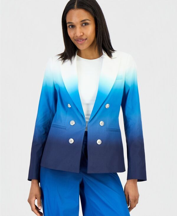 【送料無料】 タハリエーエスエル レディース ジャケット・ブルゾン ブレザー アウター Womens Ombre FauxDoubleBreasted Blazer Blue Jewel Ombre