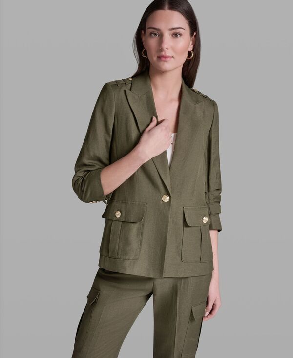 【送料無料】 ビーシビージー レディース ジャケット・ブルゾン ブレザー アウター Womens Scrunch Sleeve Peak Lapel Collar Blazer Rustic Olive