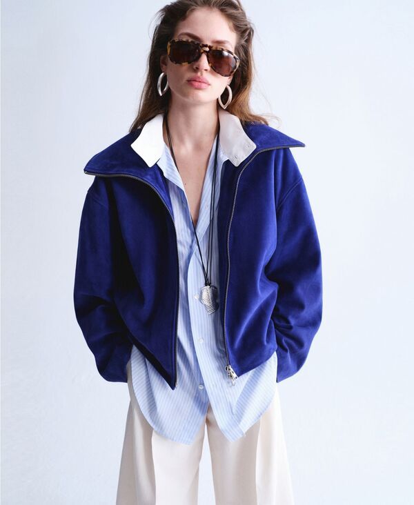 【送料無料】 マンゴ レディース ジャケット・ブルゾン アウター Selection Womens Oversized Suede Jacket Blue