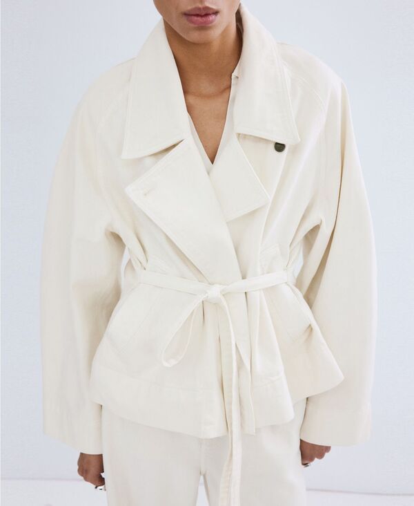 【送料無料】 マンゴ レディース ジャケット・ブルゾン アウター Womens Belted Denim Trench Coat Off White