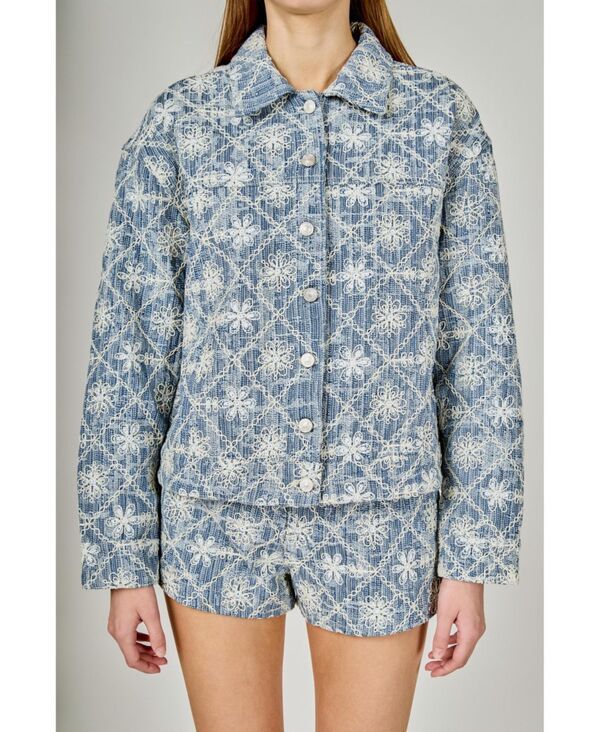 【送料無料】 エンドレスローズ レディース ジャケット・ブルゾン アウター Womens Emroidered Floral Denim Jacket Dusty blue 26,520円