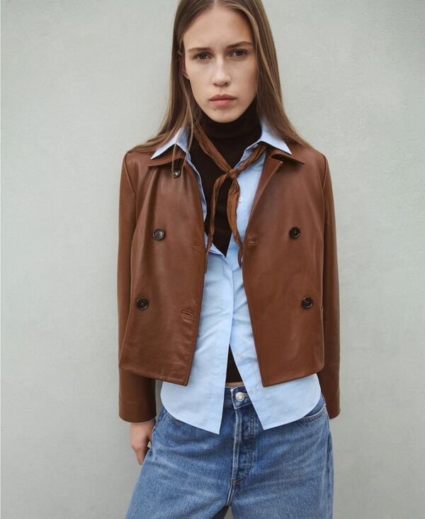 【送料無料】 マンゴ レディース ジャケット・ブルゾン アウター Womens Leather DoubleBreasted Jacket Medium Brown