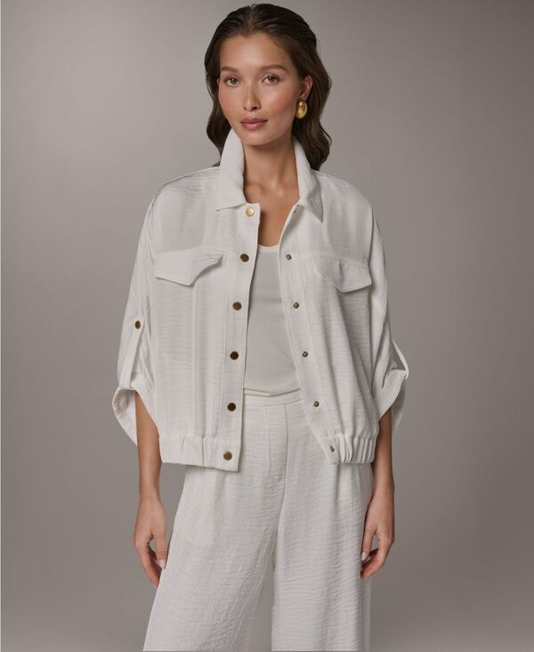 【送料無料】 ダナ キャラン ニューヨーク レディース ジャケット・ブルゾン アウター Womens Collared Neck ButonFront Shirt Jacket Cream