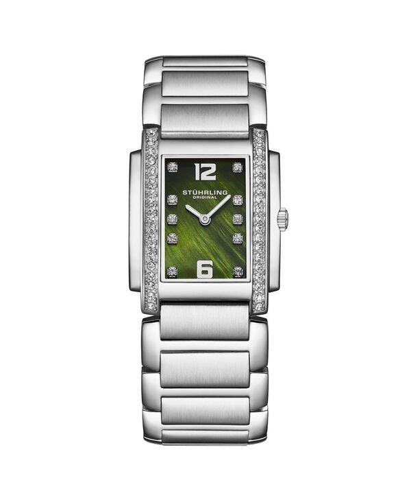 【送料無料】 ストゥーリング レディース 腕時計 アクセサリー Serafine 40893 Women s Rectangular Quartz Watch MotherofPearl Dial Swarovski Crystal Bezel Green