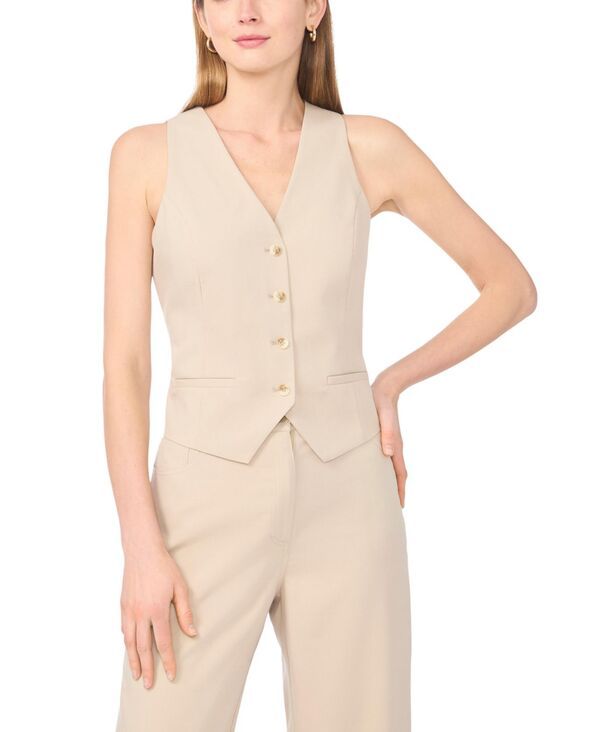 【送料無料】 ワンステイト レディース ベスト トップス Womens VNeck Sleeveless Button Vest Peppercorn