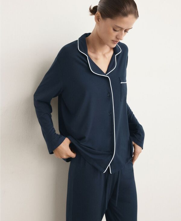 【送料無料】 マンゴ レディース ナイトウェア アンダーウェア Womens TwoPiece Piping Detail Pajamas Indigo Blue