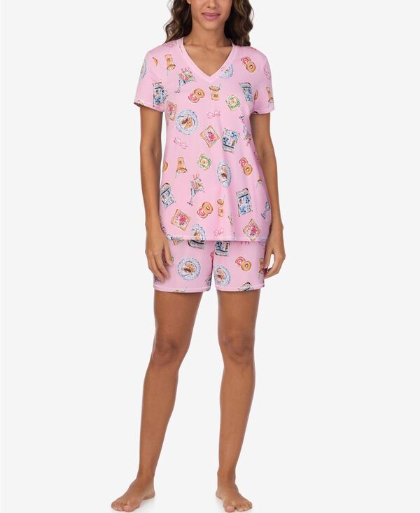 【送料無料】 クドルドッズ レディース ナイトウェア アンダーウェア Womens ShortSleeve VNeck Top and Boxer Jersey 2Piece Pajama Set Breakfast
